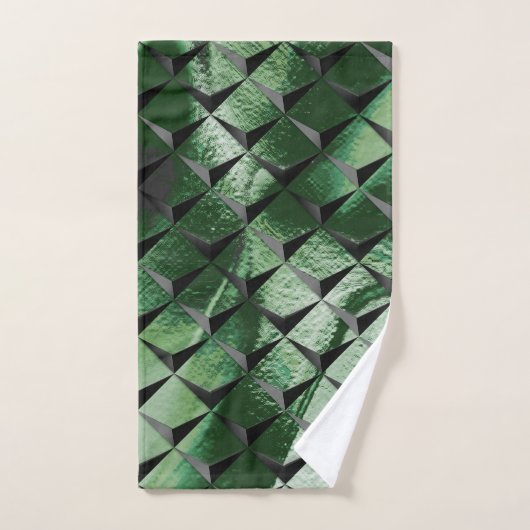 3D-Quadrate mit dunkelgrünem Hintergrund vermische Badhandtuch Set (Handtuch)