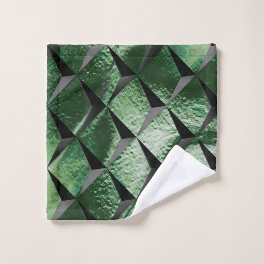 3D-Quadrate mit dunkelgrünem Hintergrund vermische Badhandtuch Set (Waschlappen)