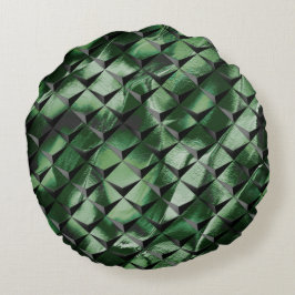 3D-Quadrate mit dunkelgrünem Hintergrund vermische Rundes Kissen