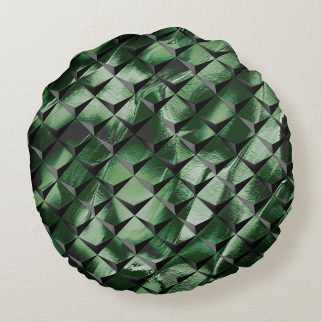 3D-Quadrate mit dunkelgrünem Hintergrund vermische Rundes Kissen (Rückseite)