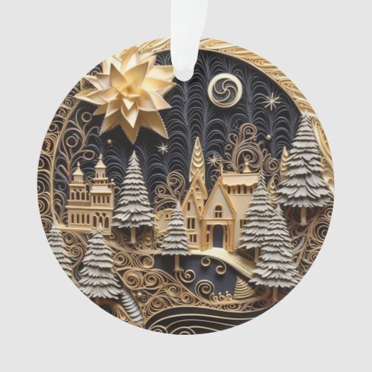 3d Quilling Effect Christmas Village Ornament (Vorderseite)