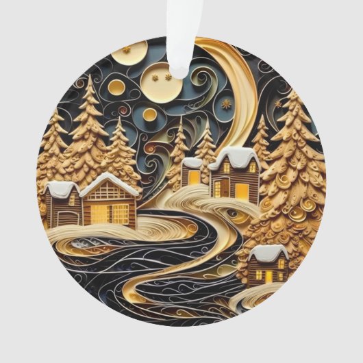 3d Quilling Effect Christmas Village Ornament (Vorderseite)