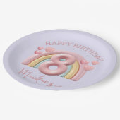 3D Rainbow 8th Birthday Party for Girl Purple Pappteller (Schrägansicht)