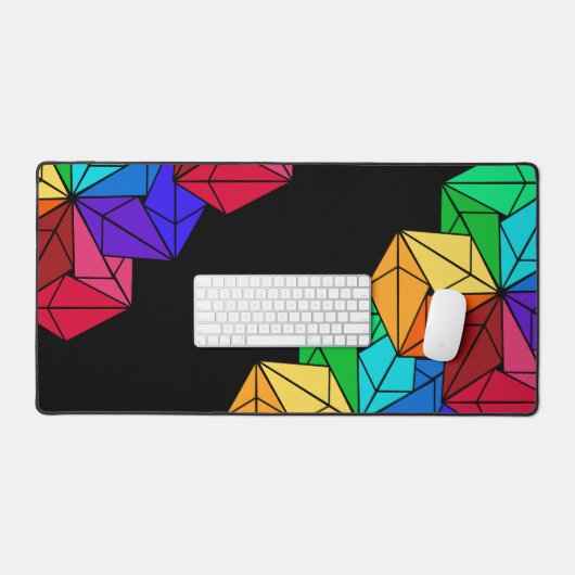 3D-Rainbow-Cube-Dreiecke in Schwarz Schreibtischunterlage (Tastatur & Maus)