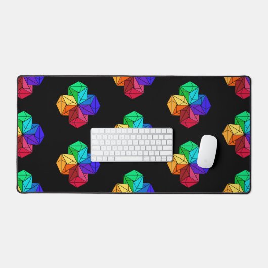 3D-Rainbow-Cube-Dreiecke in Schwarz Schreibtischunterlage (Tastatur & Maus)