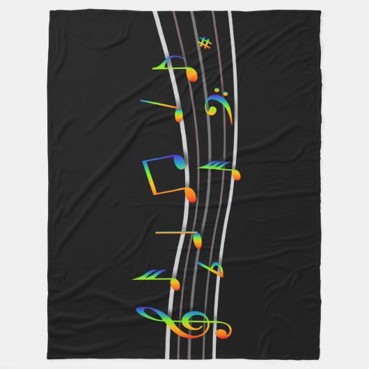 3D Rainbow Musical Notes Score auf Black Fleecedecke (Vorderseite)