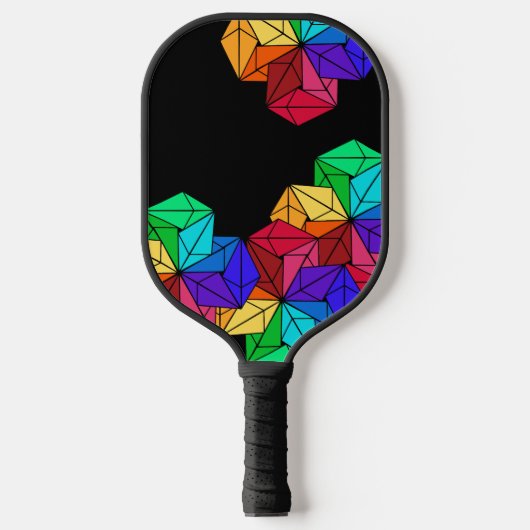 3D-Rainbow-Random-Cube-Dreiecke auf schwarz Pickleball Schläger (Vorderseite)