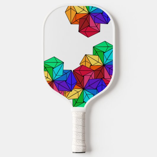 3D-Rainbow-Random-Cube-Dreiecke auf Weiß Pickleball Schläger (Vorderseite)