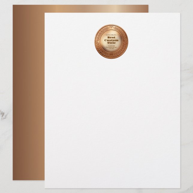 3D realistische Bronzemedaille, anpassbare Auszeic Briefbogen (Vorne/Hinten)