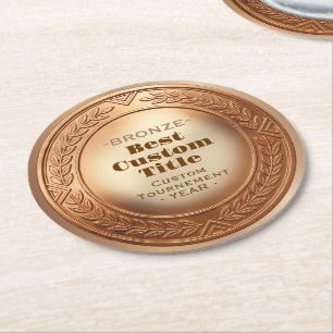 3D realistische Bronzemedaille, anpassbare Auszeic Runder Pappuntersetzer