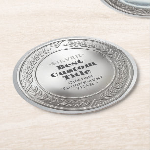 3D realistische Silbermedaille, anpassbare Auszeic Runder Pappuntersetzer