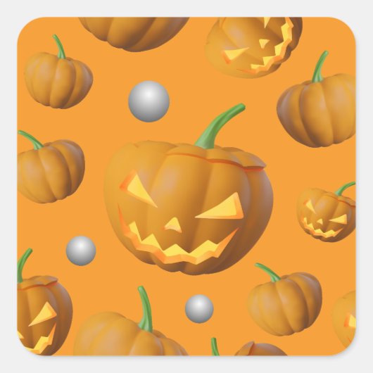 3D Realistischer Jack O'Lantern & Pumpkin Pattern Quadratischer Aufkleber (Vorderseite)
