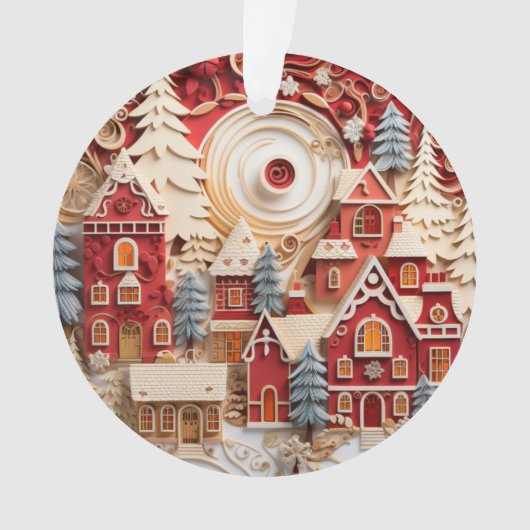3d Red and Gold Christmas Village Ornament (Vorderseite)