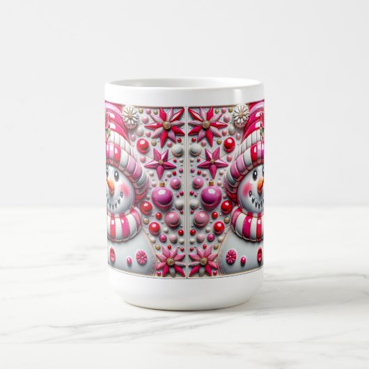 3D Red and Pink Christmas Snowman  Kaffeetasse (Mittel)
