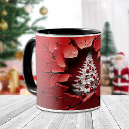 3D Red Cracked Wall Holiday Tree Tasse