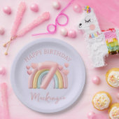 3D Regenbogen 7. Geburtstag Mädchen auf Lila Pappteller (Party)
