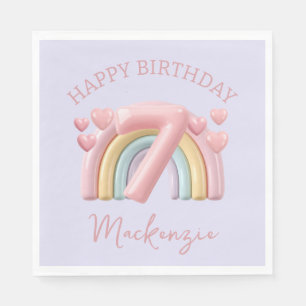 3D Regenbogen 7. Geburtstag Mädchen auf Lila Serviette