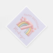 3D Regenbogen 7. Geburtstag Mädchen auf Lila Serviette (Ecke)