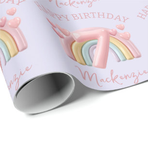 3D-Regenbogen 7. Geburtstagsfeier für Mädchen Lila Geschenkpapier