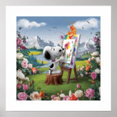 3D-Render eines Niedlichen Hundekünstlergemäldes Poster (Vorne)