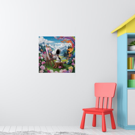 3D-Render eines Niedlichen Hundekünstlergemäldes Poster (Kinderzimmer 1)