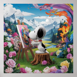 3D-Render eines Niedlichen Hundekünstlergemäldes Poster