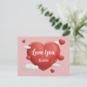 3D Render of Vibrant Red Heart with Custom Name Postkarte (Stehend Vorderseite)