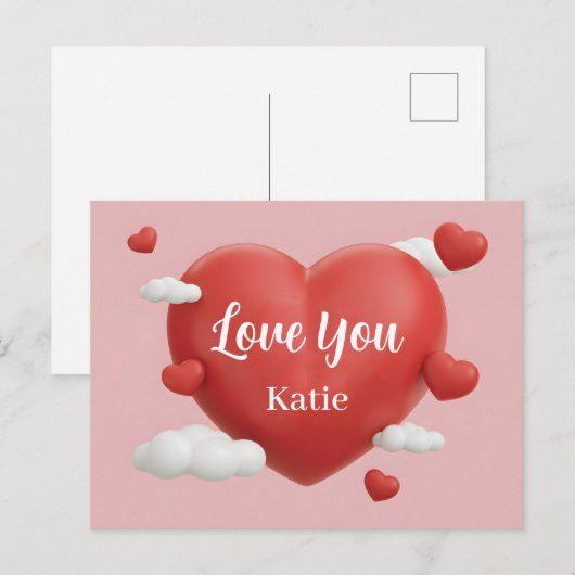 3D Render of Vibrant Red Heart with Custom Name Postkarte (Vorne/Hinten)