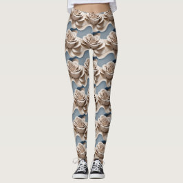 3d Rendered Roses In Shades Of Blue And White Leggings