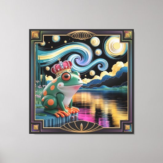 3D-Rendering von Art Nouveau Chibi Frog mit Krone Leinwanddruck (Vorderseite)