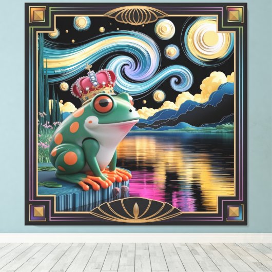 3D-Rendering von Art Nouveau Chibi Frog mit Krone Leinwanddruck (Insitu (Holzboden))