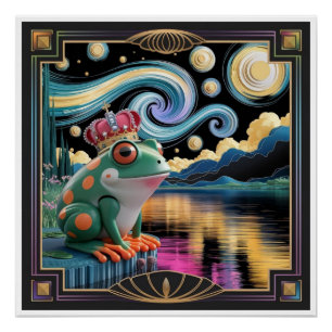 3D-Rendering von Art Nouveau Chibi Frog mit Krone Poster