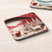 3D-Rentiere im WaldWinter Getränkeuntersetzer (Linke Seite)