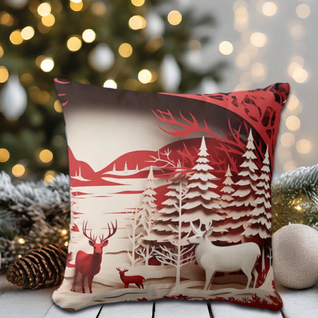 3D-Rentiere im WaldWinter Kissen (Von Creator hochgeladen)
