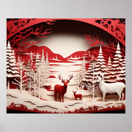 3D-Rentiere im WaldWinter Poster (Vorne)