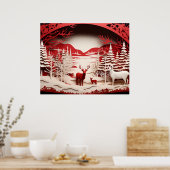 3D-Rentiere im WaldWinter Poster (Küche)