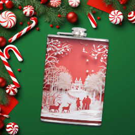 3D-Rentiere und Menschen in Village Flachmann