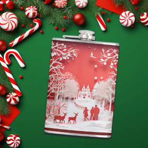 3D-Rentiere und Menschen in Village Flachmann