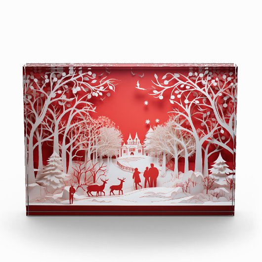 3D-Rentiere und Menschen in Village Fotoblock (Vorderseite)