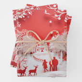 3D-Rentiere und Menschen in Village Geschenkpapier Set (Beispiel)