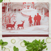 3D-Rentiere und Menschen in Village Geschirrtuch (Gefaltet)