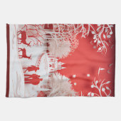 3D-Rentiere und Menschen in Village Geschirrtuch (Horizontal)