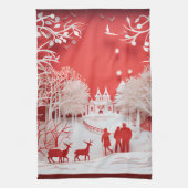 3D-Rentiere und Menschen in Village Geschirrtuch (Vertikal)