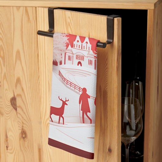 3D-Rentiere und Menschen in Village Geschirrtuch (Drittel gefaltet)