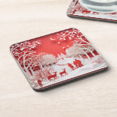 3D-Rentiere und Menschen in Village Getränkeuntersetzer (Linke Seite)