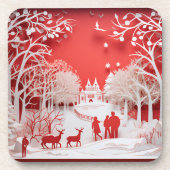 3D-Rentiere und Menschen in Village Getränkeuntersetzer (Vorderseite)