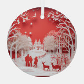 3D-Rentiere und Menschen in Village Ornament Aus Glas (Rückseite)