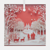 3D-Rentiere und Menschen in Village Ornament Aus Glas (Vorderseite)