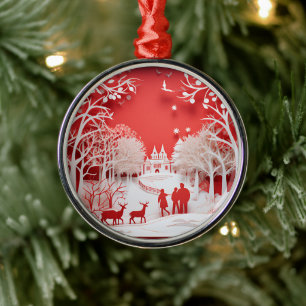 3D-Rentiere und Menschen in Village Ornament Aus Metall