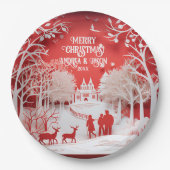 3D-Rentiere und Menschen in Village Pappteller (Vorderseite)